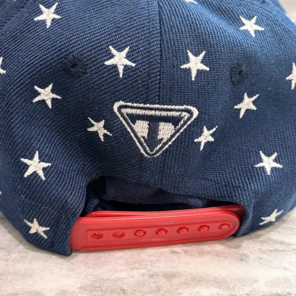 Vintage Kids Star Print Snapback Hat Navy Blue Gold Star 52cm Youth Cap